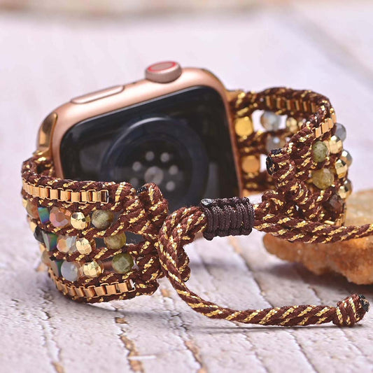 Handmade Green Garnet and Hermitate Apple Watch Bracelet with Wax Rope