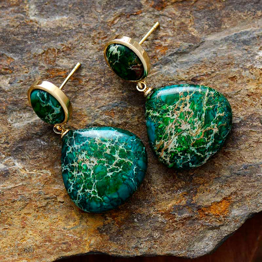 Handmade Green Imperial Jasper and Gold Stud Earrings