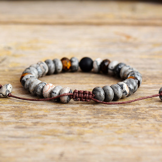 Handmade Grey Jasper, Black Onyx and Tigers Eye Bracelet