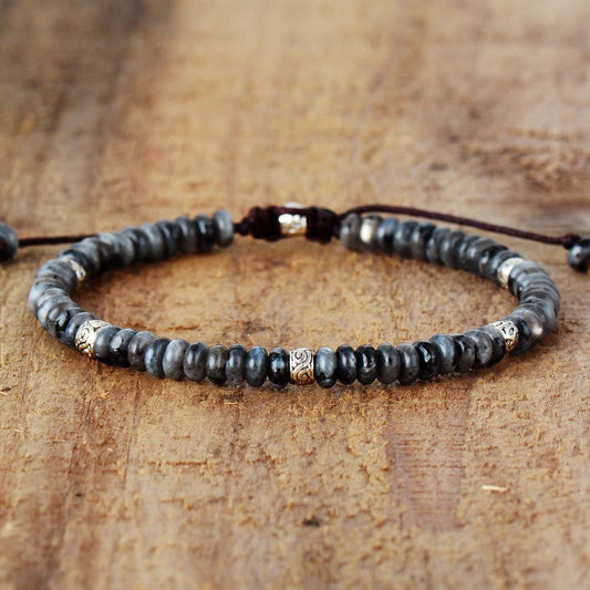 Handmade Grey Jasper and Alloy Tibetan Bracelet