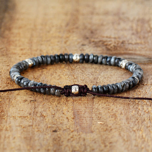 Handmade Grey Jasper and Alloy Tibetan Bracelet