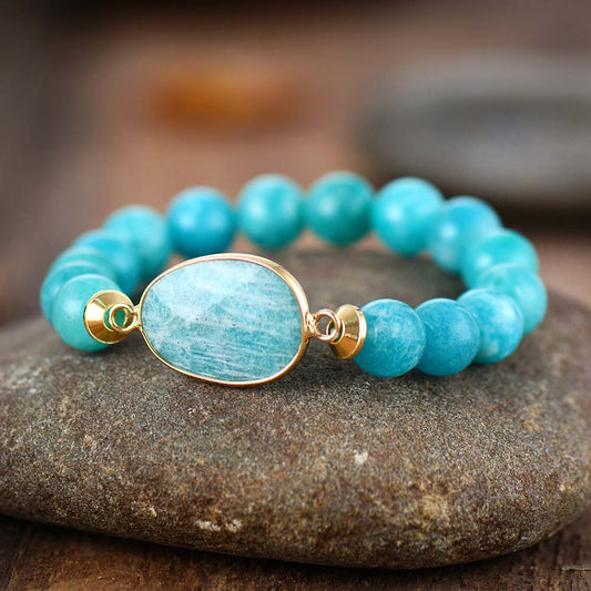 Handmade 10MM Natural Amazonite Elastic Bracelet