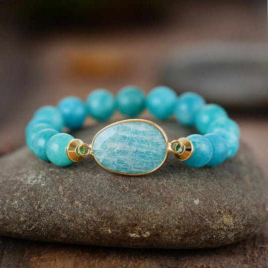 Handmade 10MM Natural Amazonite Elastic Bracelet