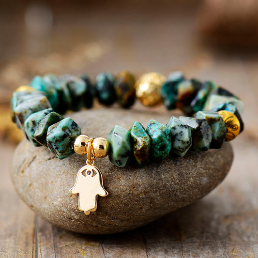 Handmade African Turquoise and Hamsa Charm Bracelet
