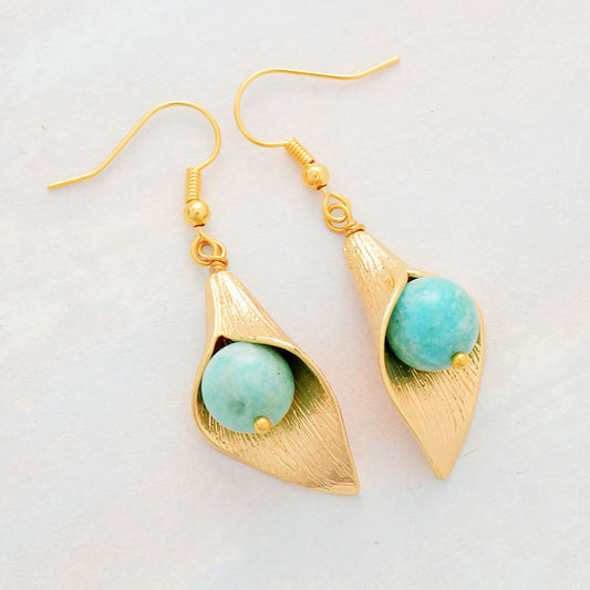 Handmade Amazonite Flower Charm Earrings