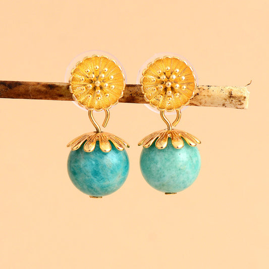 Handmade Amazonite Flower Drop Earrings