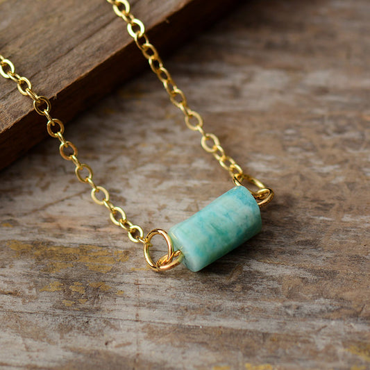 Handmade Amazonite Hexagon Charm and Gold Plated Necklace