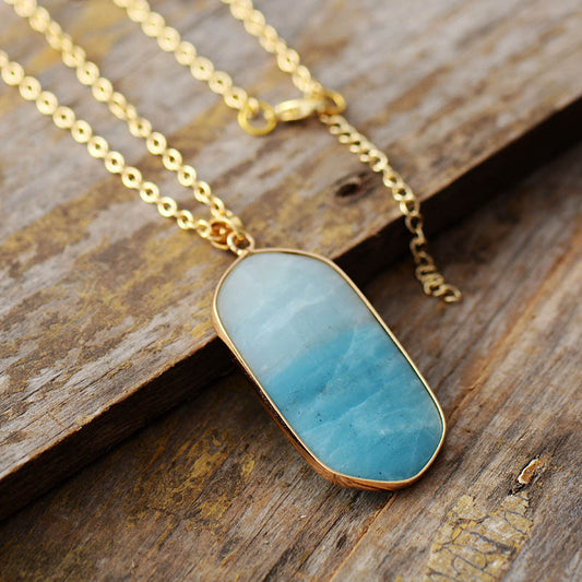 Handmade Amazonite Pendant Necklace with a gold plated chain