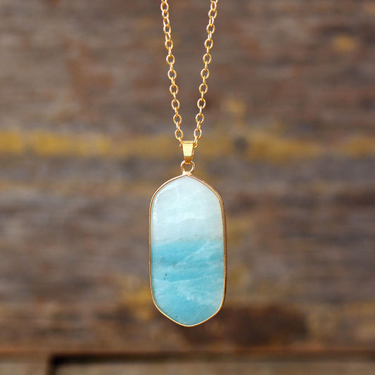 Handmade Amazonite Pendant Necklace with a gold plated chain