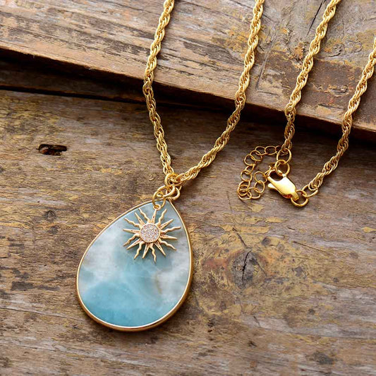 Handmade Amazonite Teardrop Pendant Necklace with the Sun