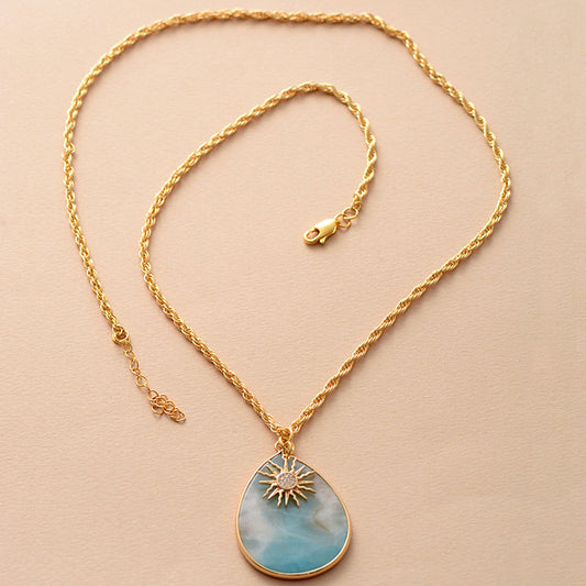 Handmade Amazonite Teardrop Pendant Necklace with the Sun