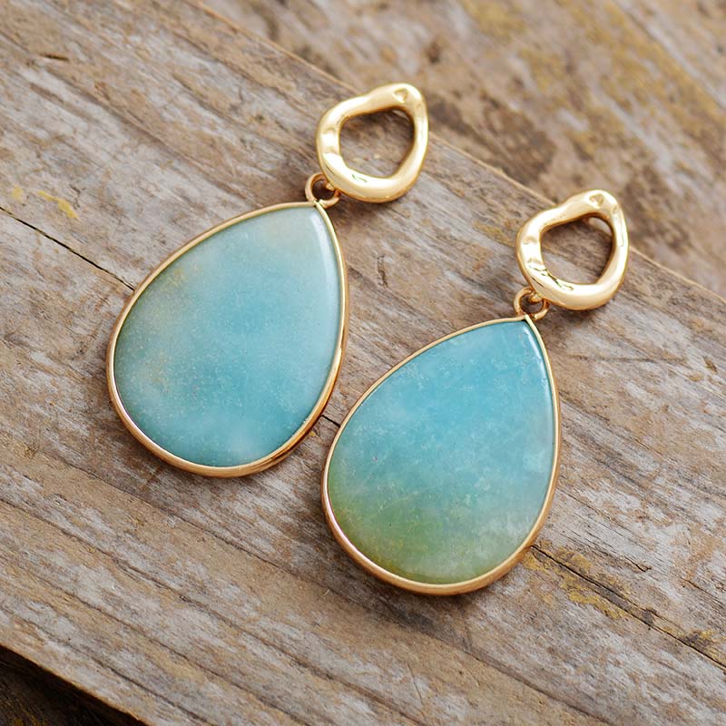Handmade Amazonite Teardrop Stud Earrings