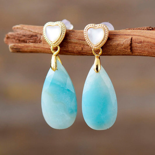 Handmade Amazonite Teardrop and Heart Stud Earrings