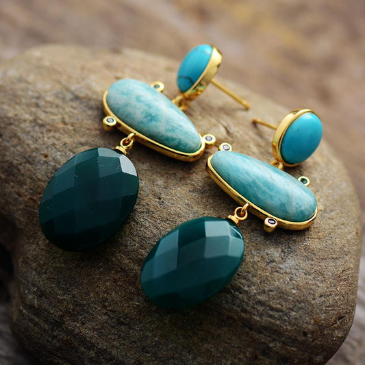 Handmade Amazonite, Green Agate and Turquoise Earrings