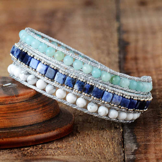 Handmade Amazonite, Howlite and Sodalite Wrap Bracelet