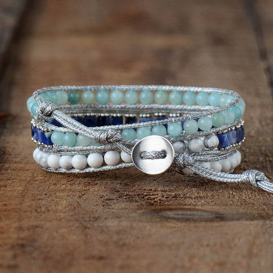 Handmade Amazonite, Howlite and Sodalite Wrap Bracelet