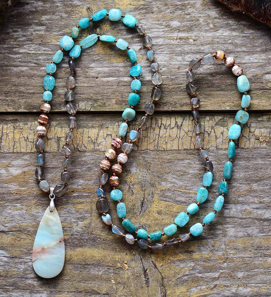 Handmade Amazonite, Labradorite and Onyx Pendant Necklace