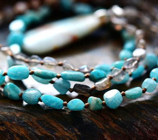 Handmade Amazonite, Labradorite and Onyx Pendant Necklace