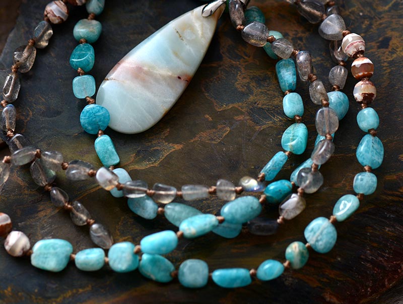 Handmade Amazonite, Labradorite and Onyx Pendant Necklace