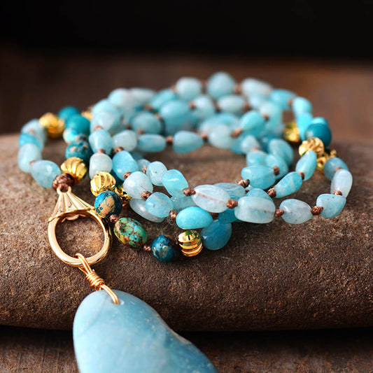 Handmade Amazonite and Jasper Pendant Necklace