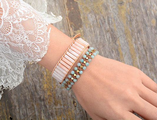 Handmade Amazonite and Metal Beaded Braided Bracelet