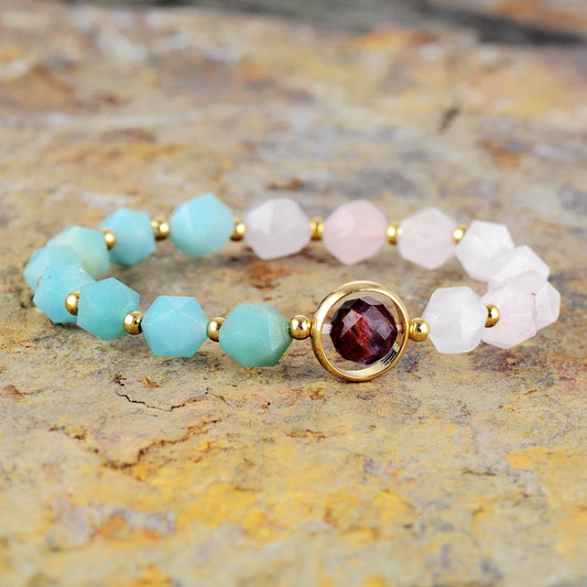 Handmade Amazonite and Rose Quartz Elastic Love Bracelet