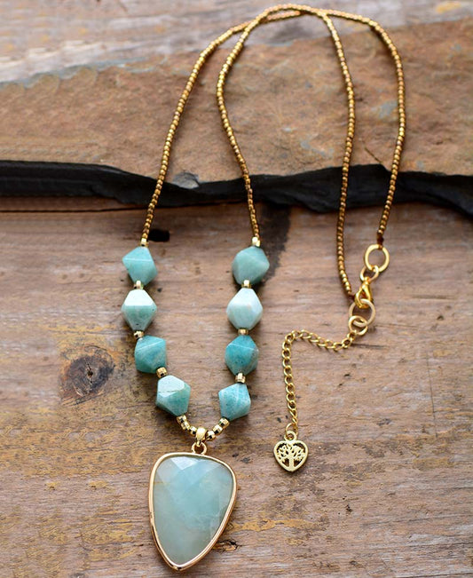 Handmade Amazonite and Seed Beads Necklace - 19.7 Inches