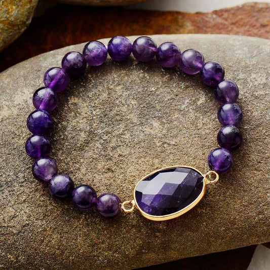 Handmade Amethyst Beaded Bracelet with an Amethyst Center