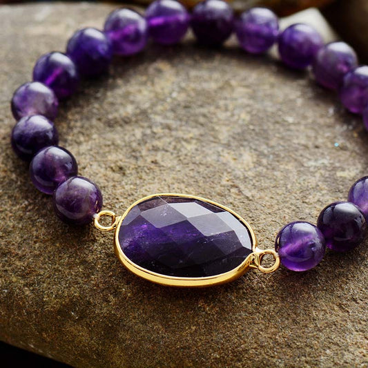 Handmade Amethyst Beaded Bracelet with an Amethyst Center
