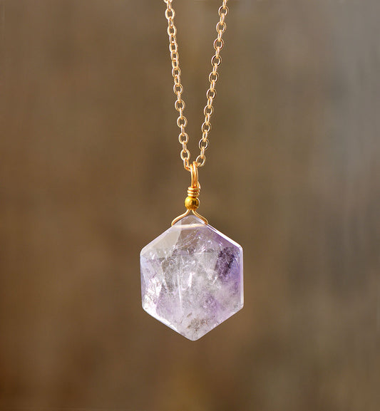 Handmade Amethyst Hexagon Pendant Necklace