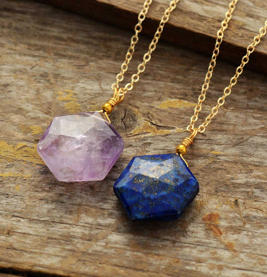 Handmade Amethyst Hexagon Pendant Necklace