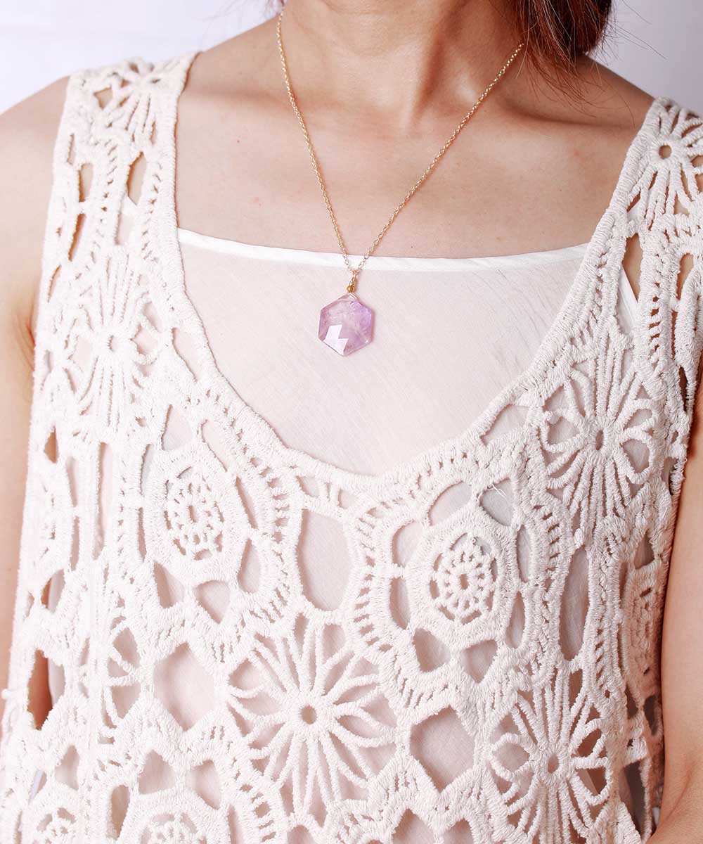 Handmade Amethyst Hexagon Pendant Necklace