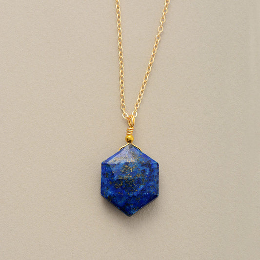 Handmade Lapis Lazuli Hexagon Pendant Necklace