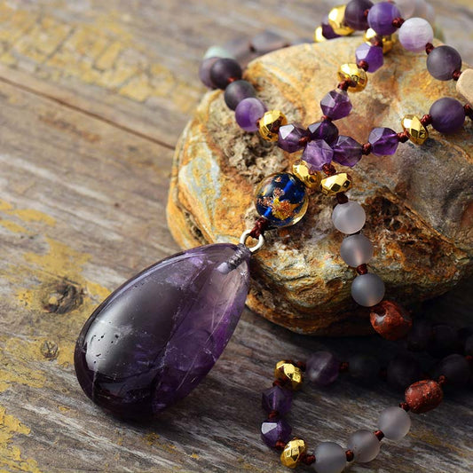 Handmade Amethyst, Jasper and Onyx Teardrop Pendant Necklace