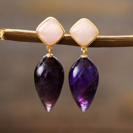 Handmade Amethyst and Agate Stud Earrings