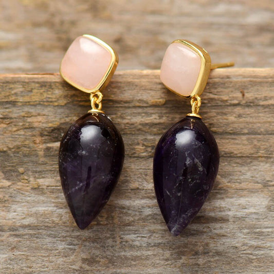 Handmade Amethyst and Agate Stud Earrings