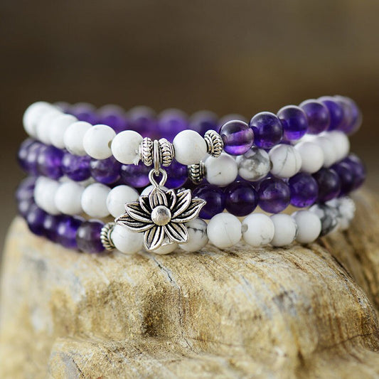 Handmade Amethyst and Howlite 108 beaded Bracelet with 6MM Beads