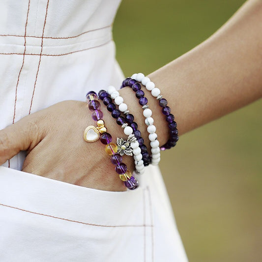 Handmade Amethyst and Howlite 108 beaded Bracelet with 6MM Beads