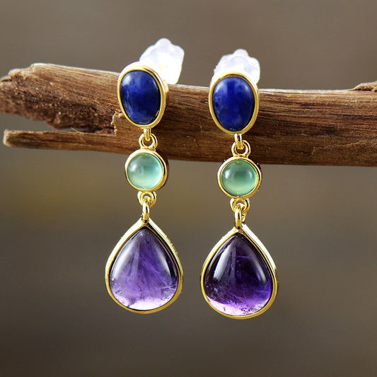Handmade Amethyst and Lapis Lazuli Dangle Earrings