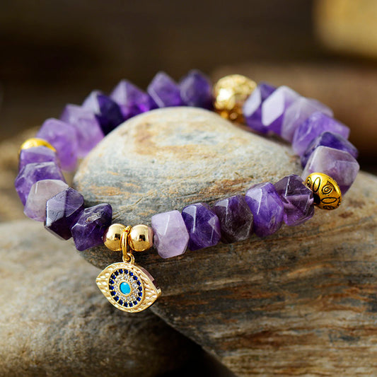 Handmade Amethyst and Evil Eye Charm Bracelet