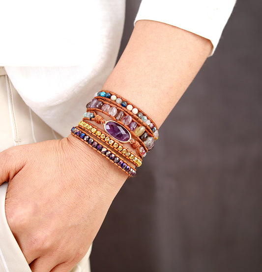 Handmade Amethyst and Quartz Wrap Bracelet - 32.5 Inches + 3 Closures