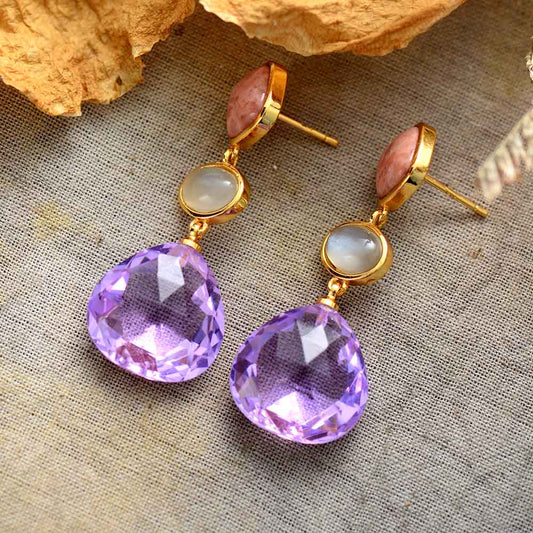 Handmade Amethyst and Red Aventurine Stud Earrings