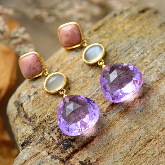 Handmade Amethyst and Red Aventurine Stud Earrings