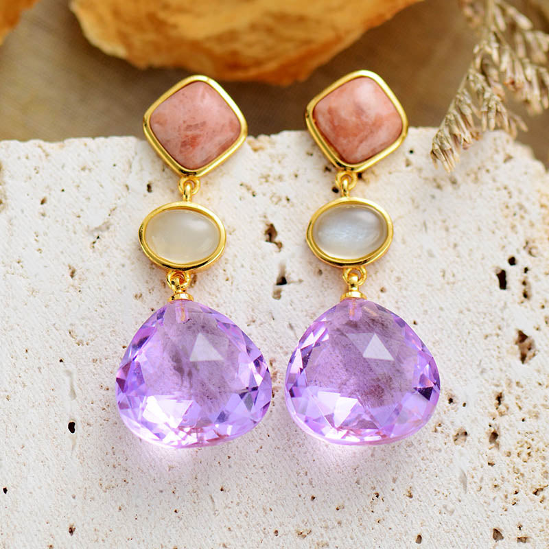 Handmade Amethyst and Red Aventurine Stud Earrings