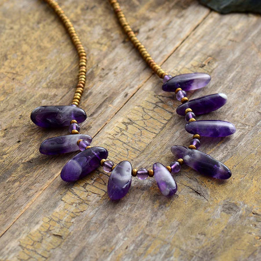 Handmade Amethyst and Seed Beaded Necklace