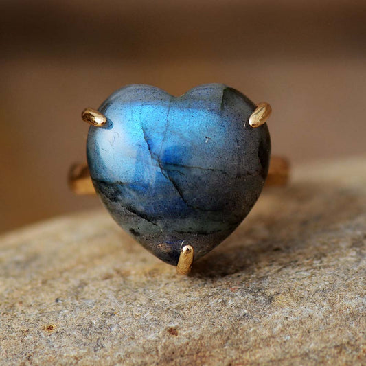 Handmade Apatite Heart Adjustable Ring