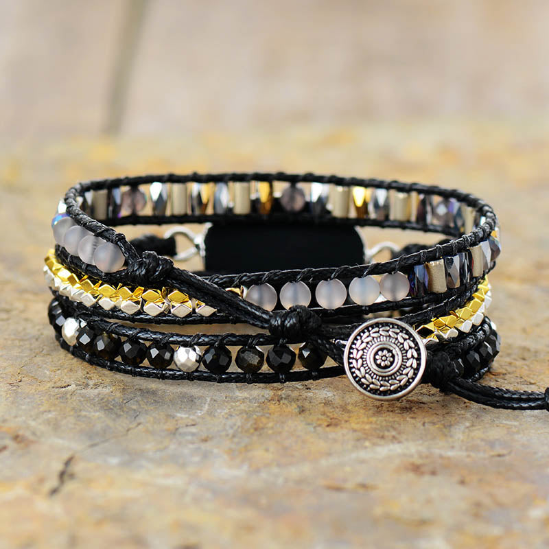 Handmade Black Onyx and Agate Wrap Bracelet