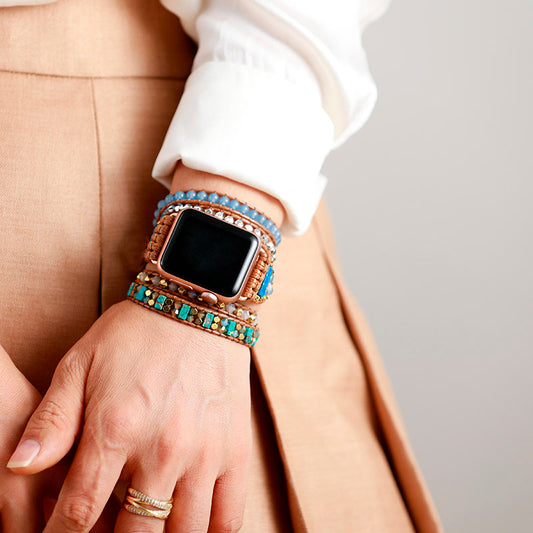 Handmade Blue Jade and Jasper Apple Watch Bracelet