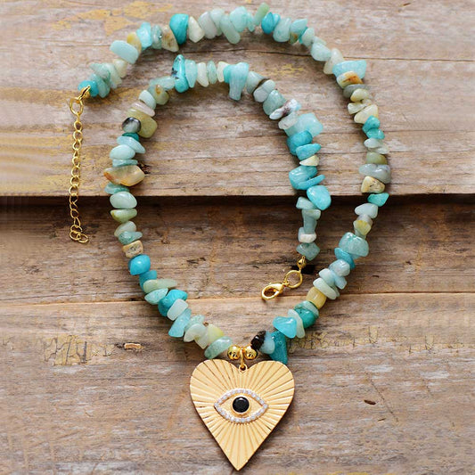 Handmade Chunky Amazonite Heart Pendant Choker Necklace