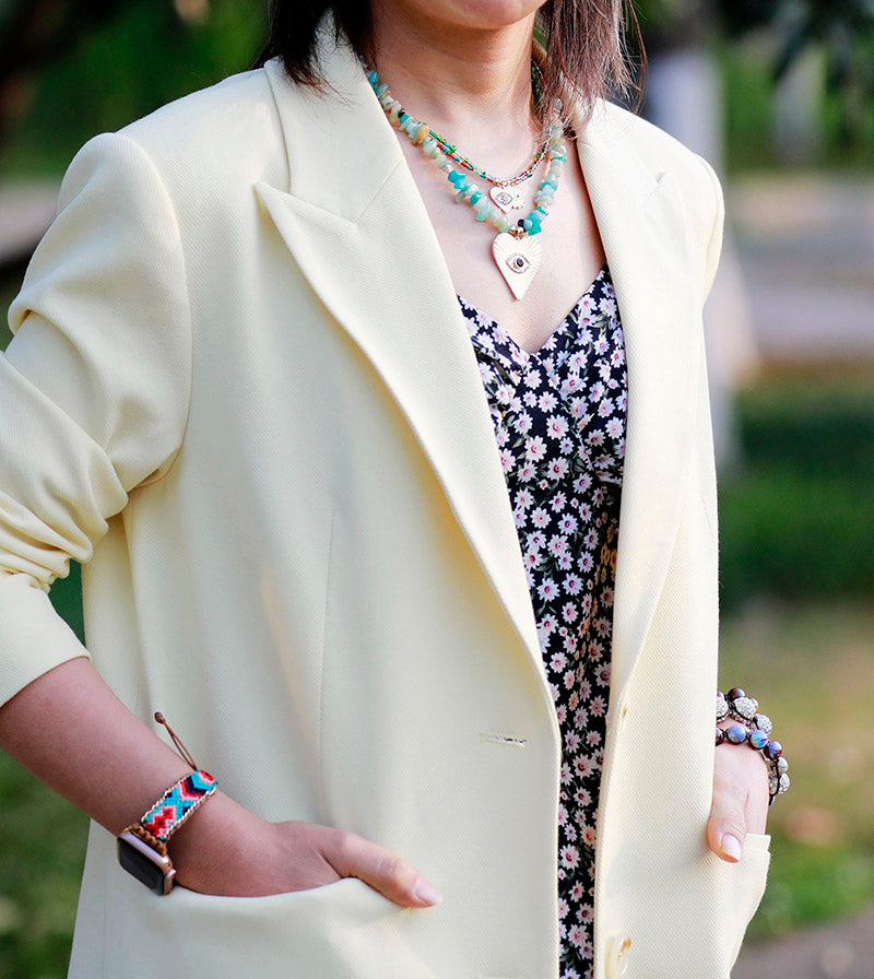 Handmade Chunky Amazonite Heart Pendant Choker Necklace